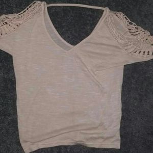 Cream colored Lacy shoulder shirt